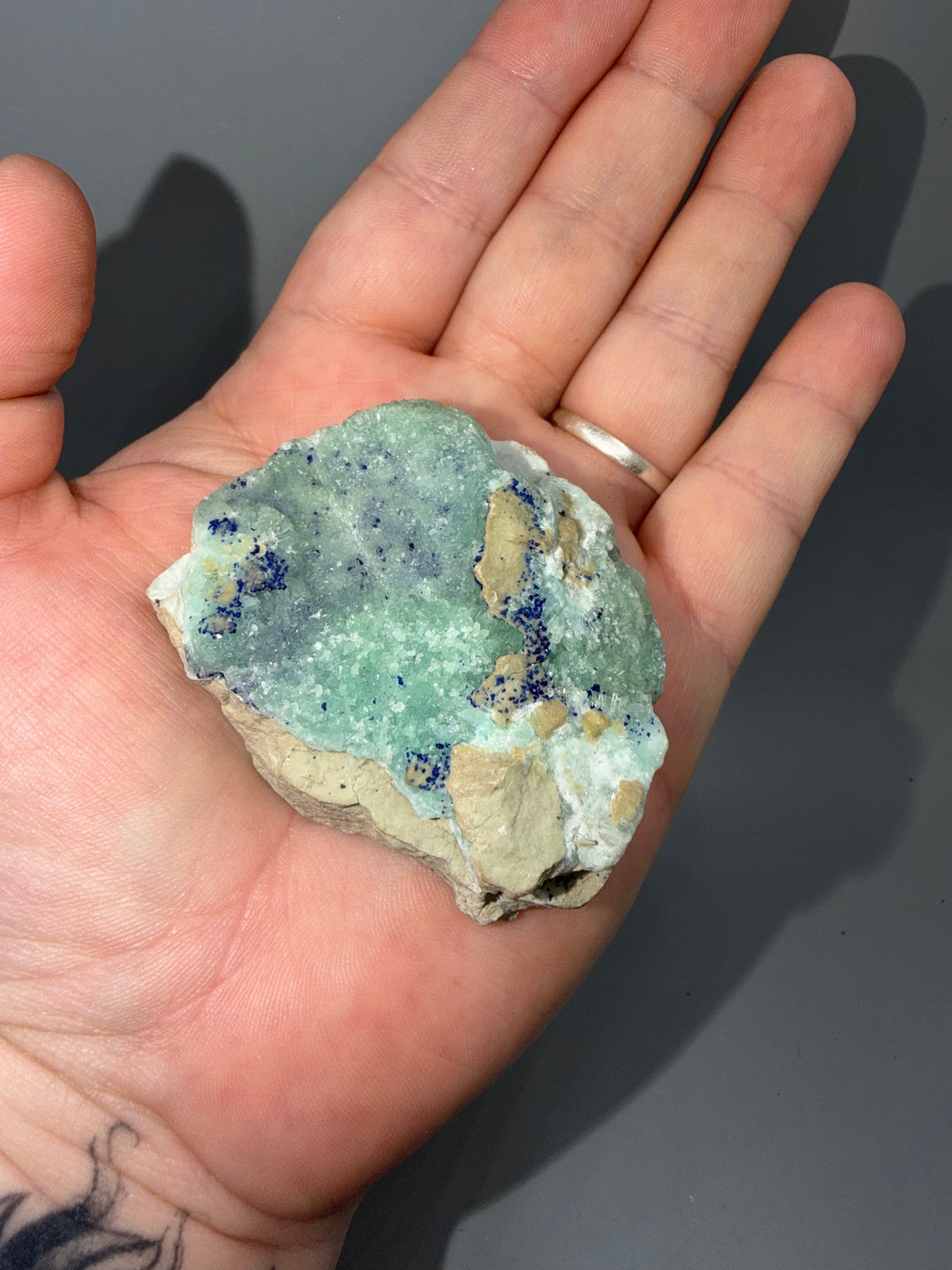 Azurite on blue aragonite