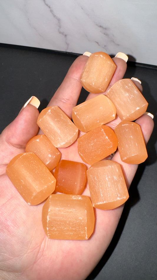 Peach satin spar cylinders