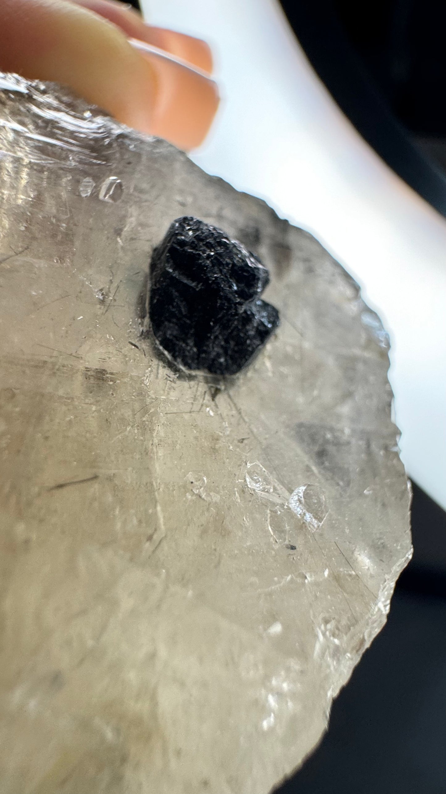 Black and blue tourmaline in Smokey quartz