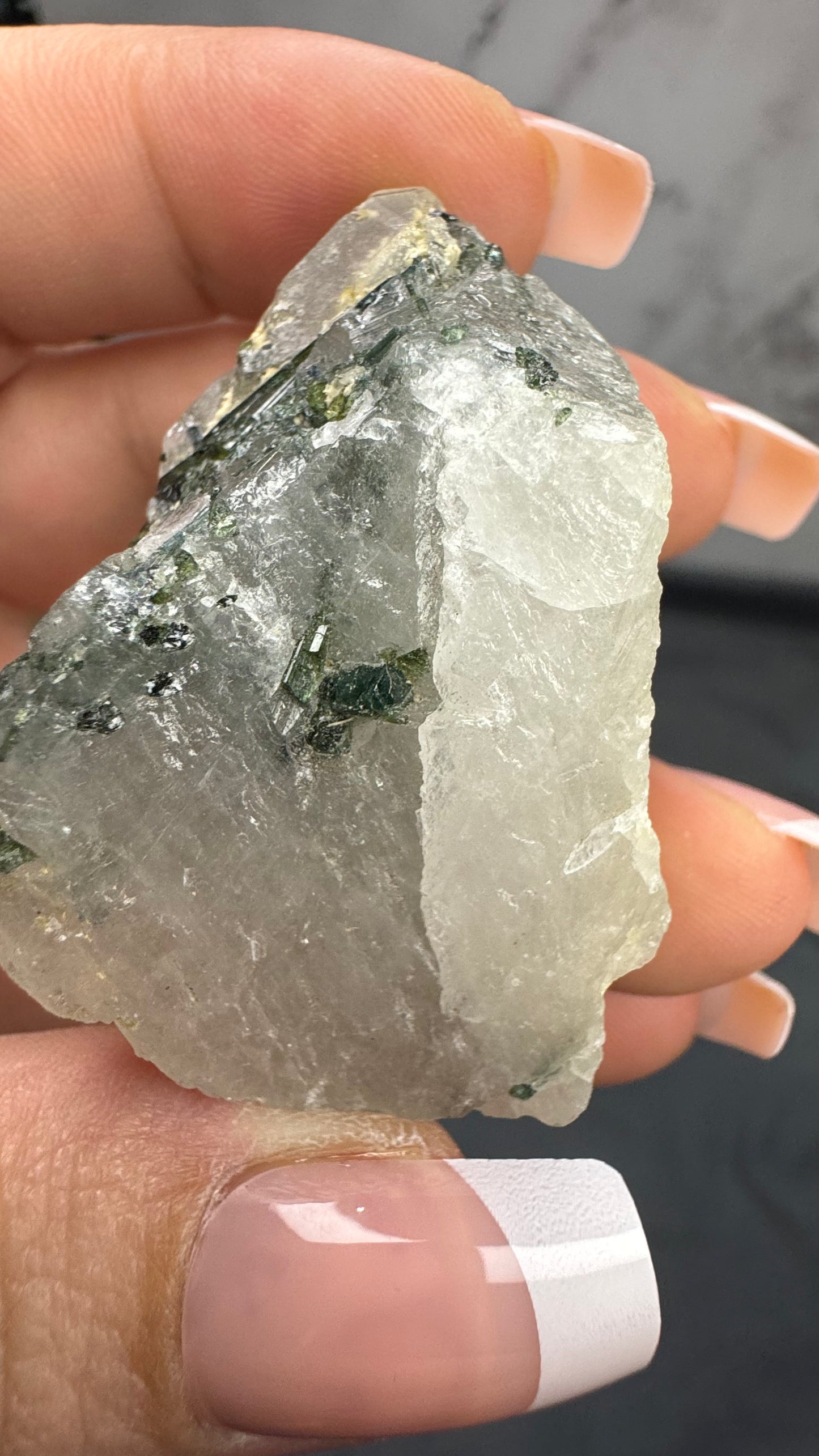 Green tourmaline in quartz