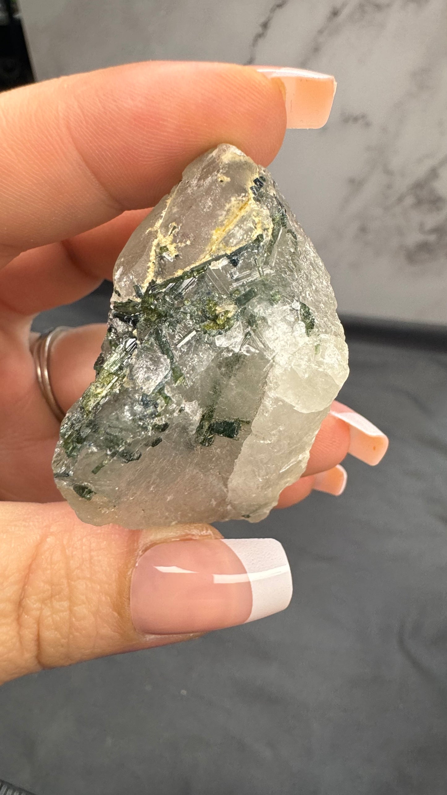 Green tourmaline in quartz