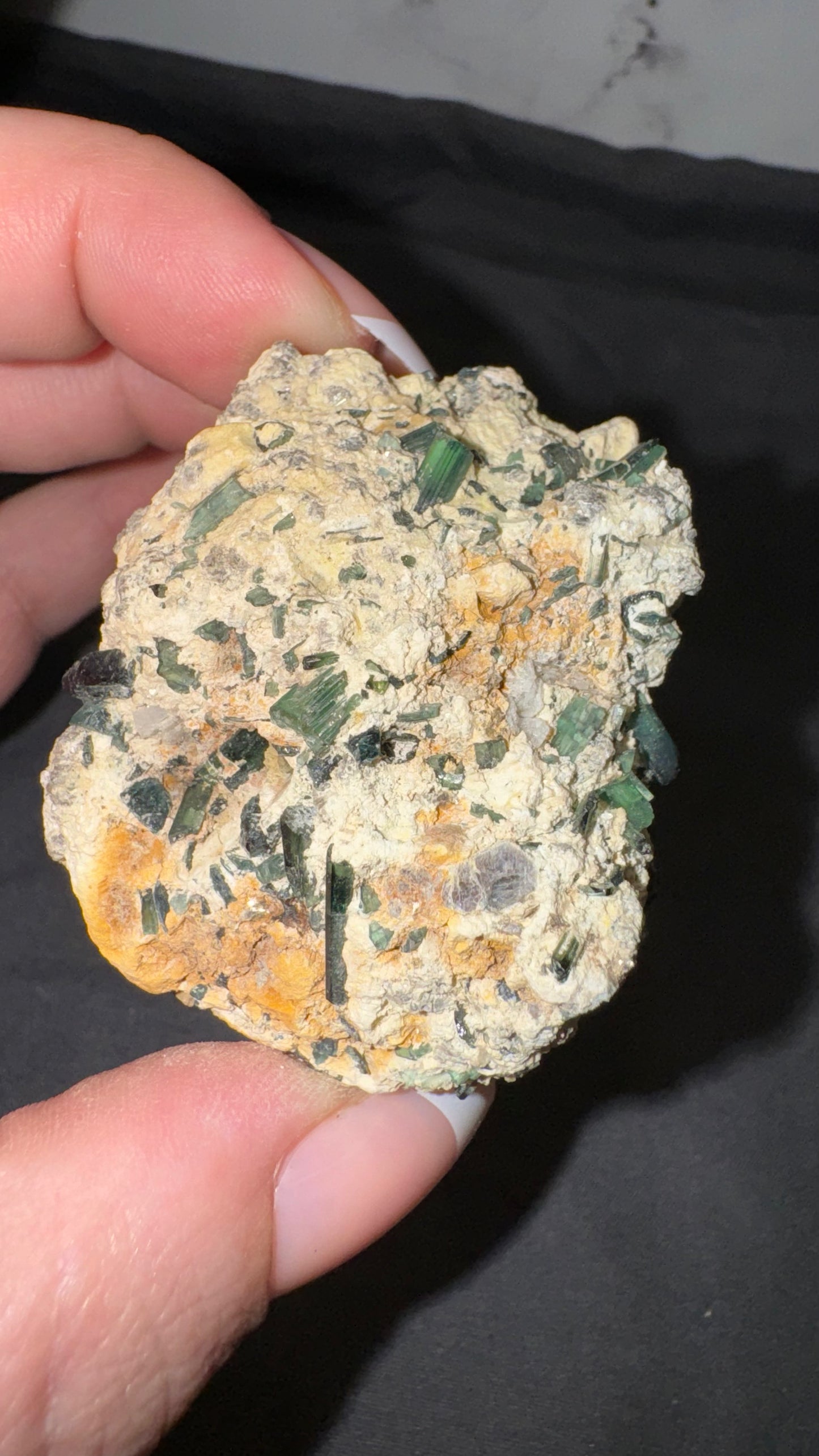 Green tourmaline and feldspar