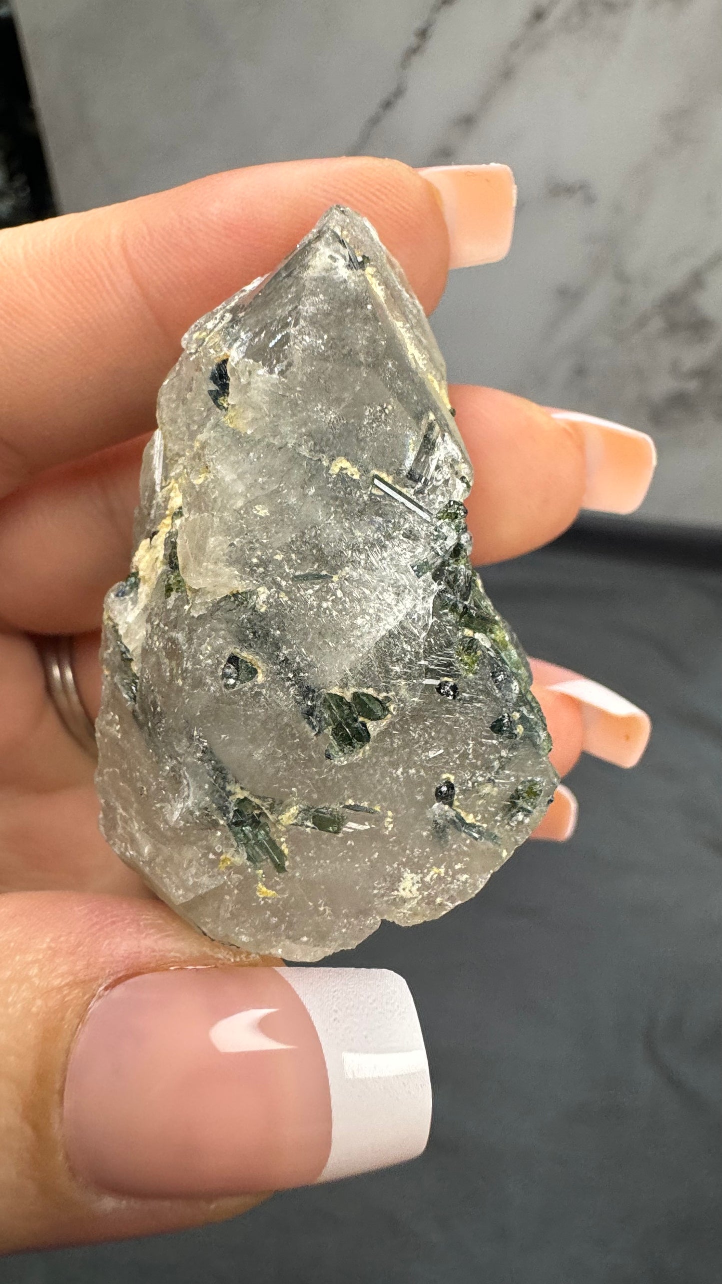 Green tourmaline in quartz