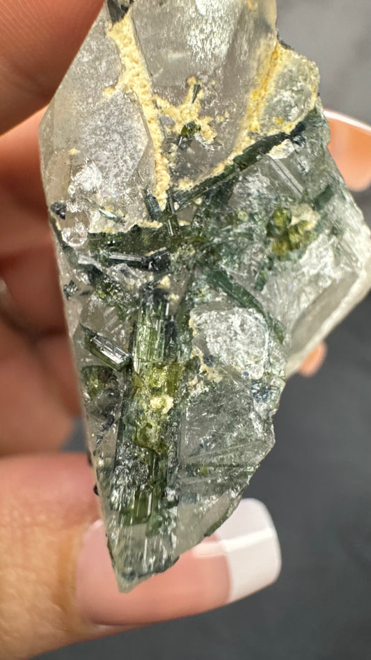 Green tourmaline in quartz