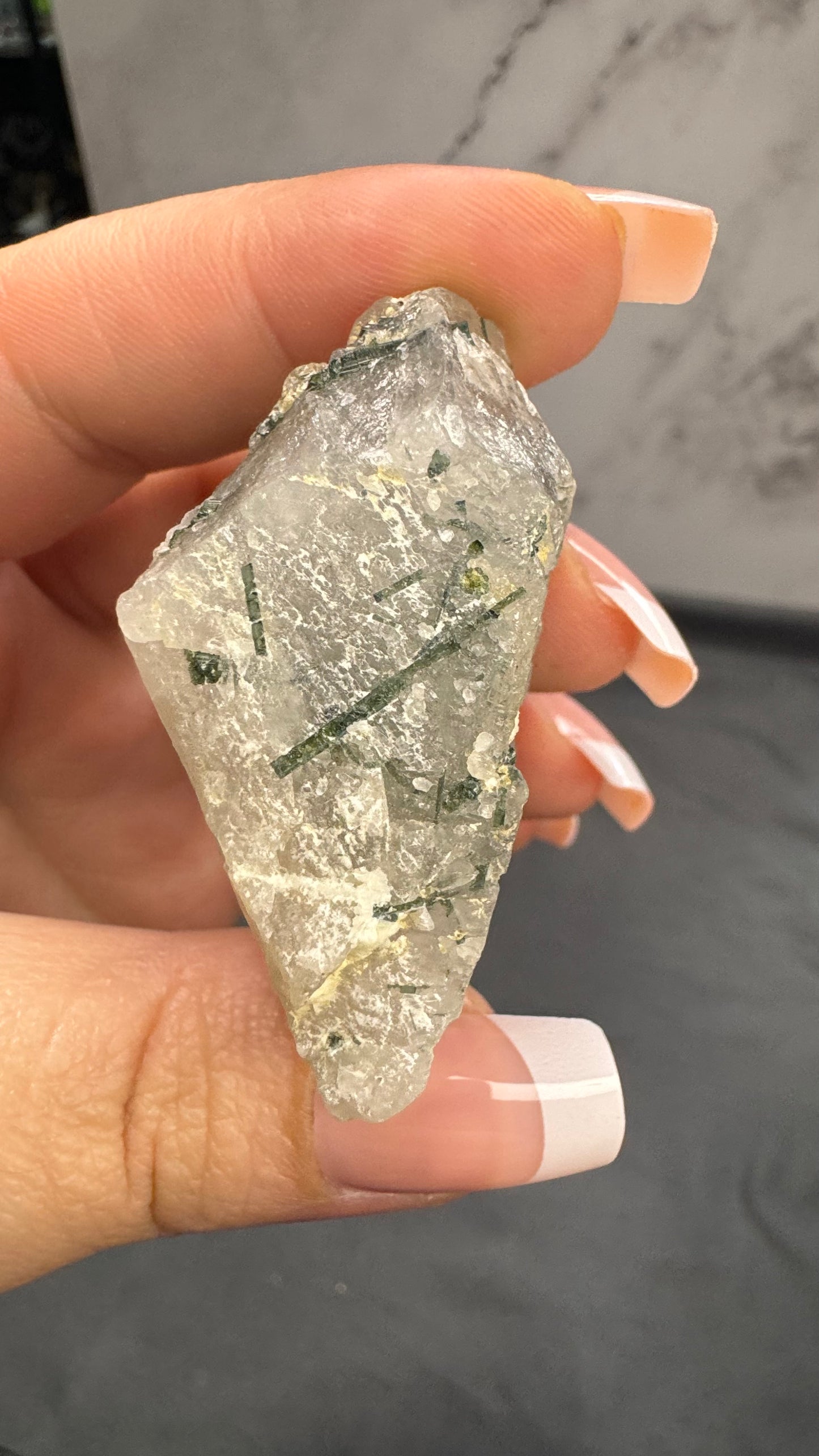 Green tourmaline in quartz