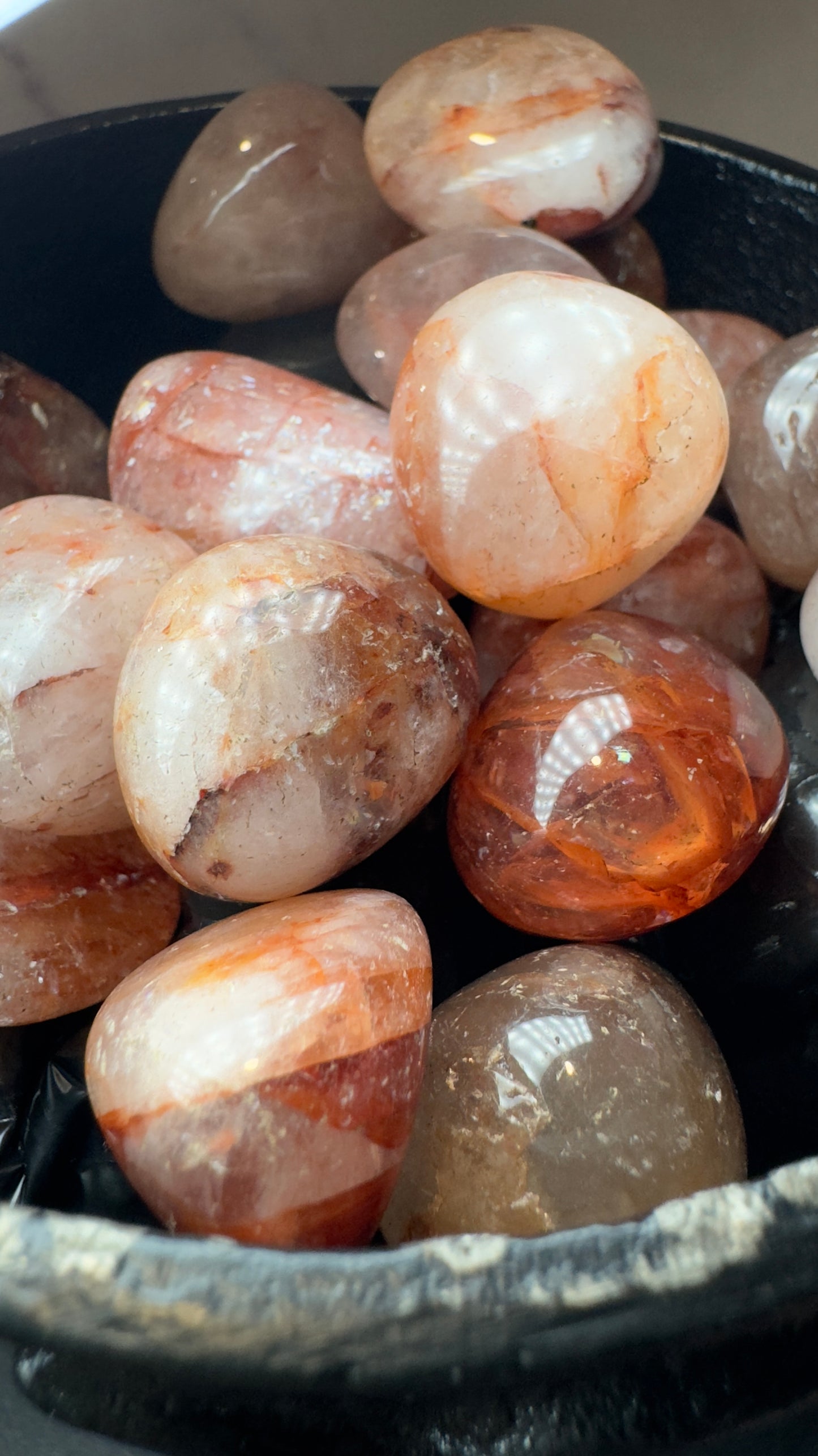 Fire quartz tumbles