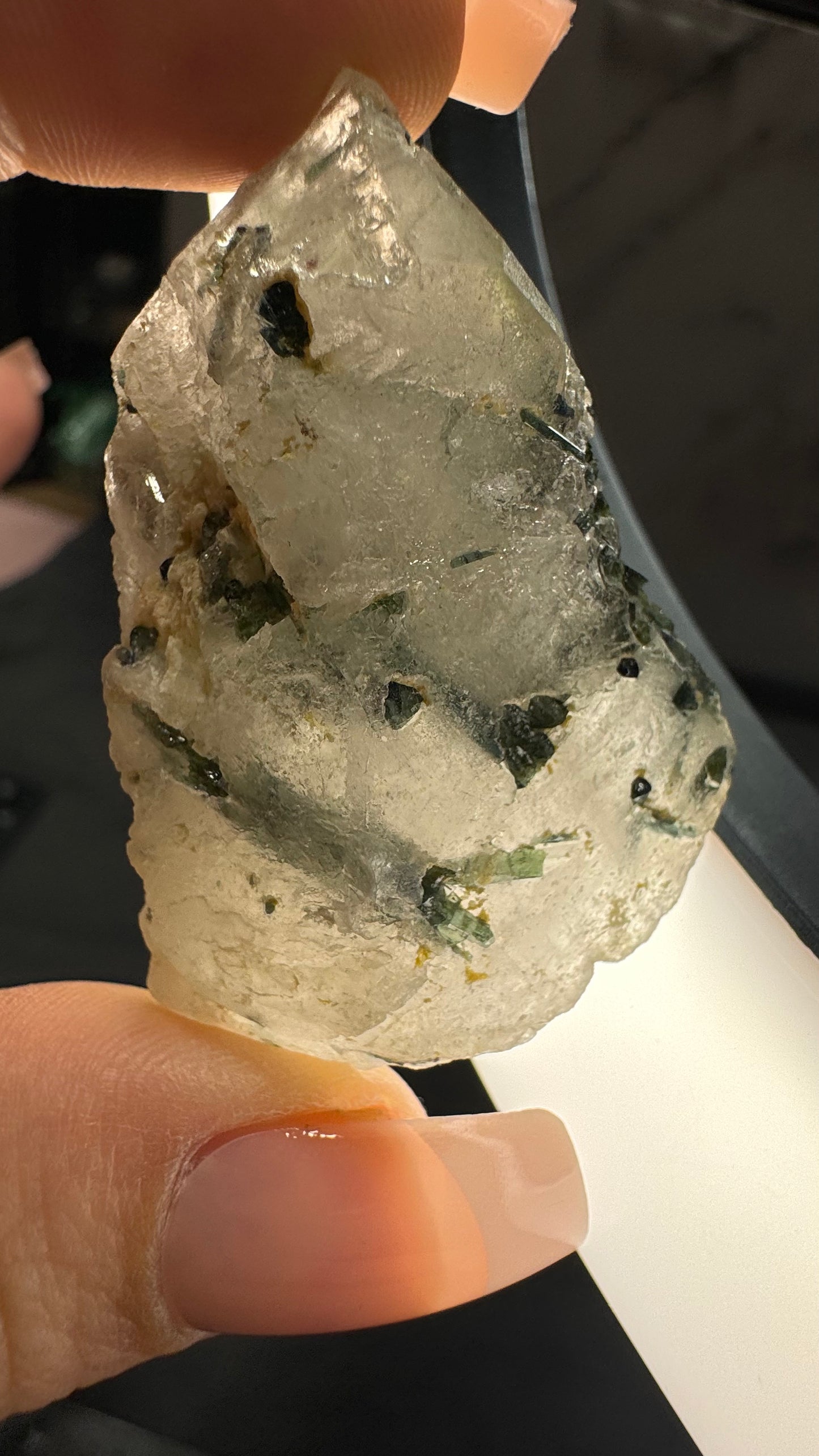 Green tourmaline in quartz