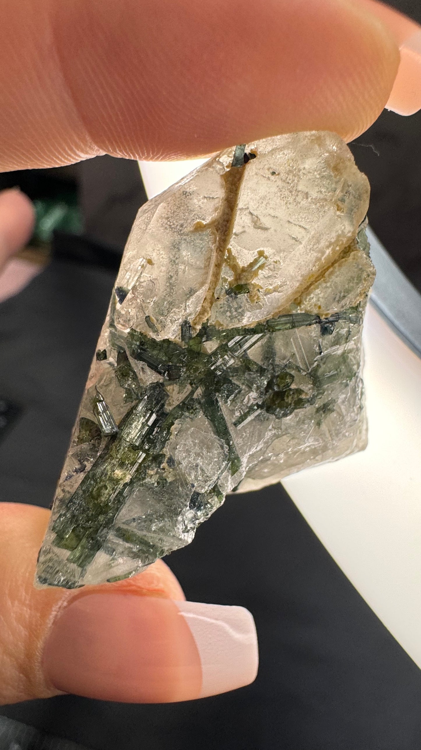 Green tourmaline in quartz