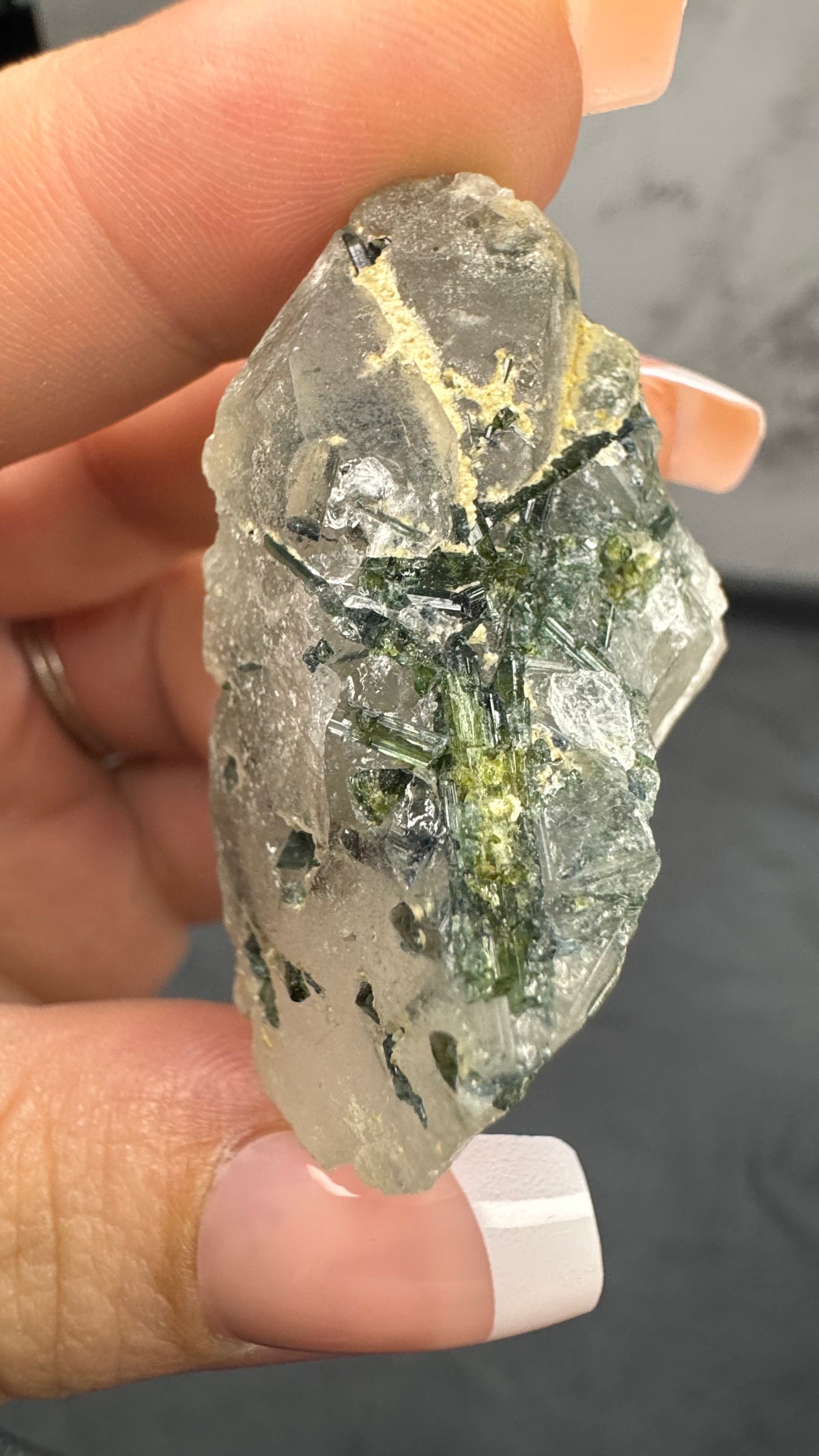 Green tourmaline in quartz