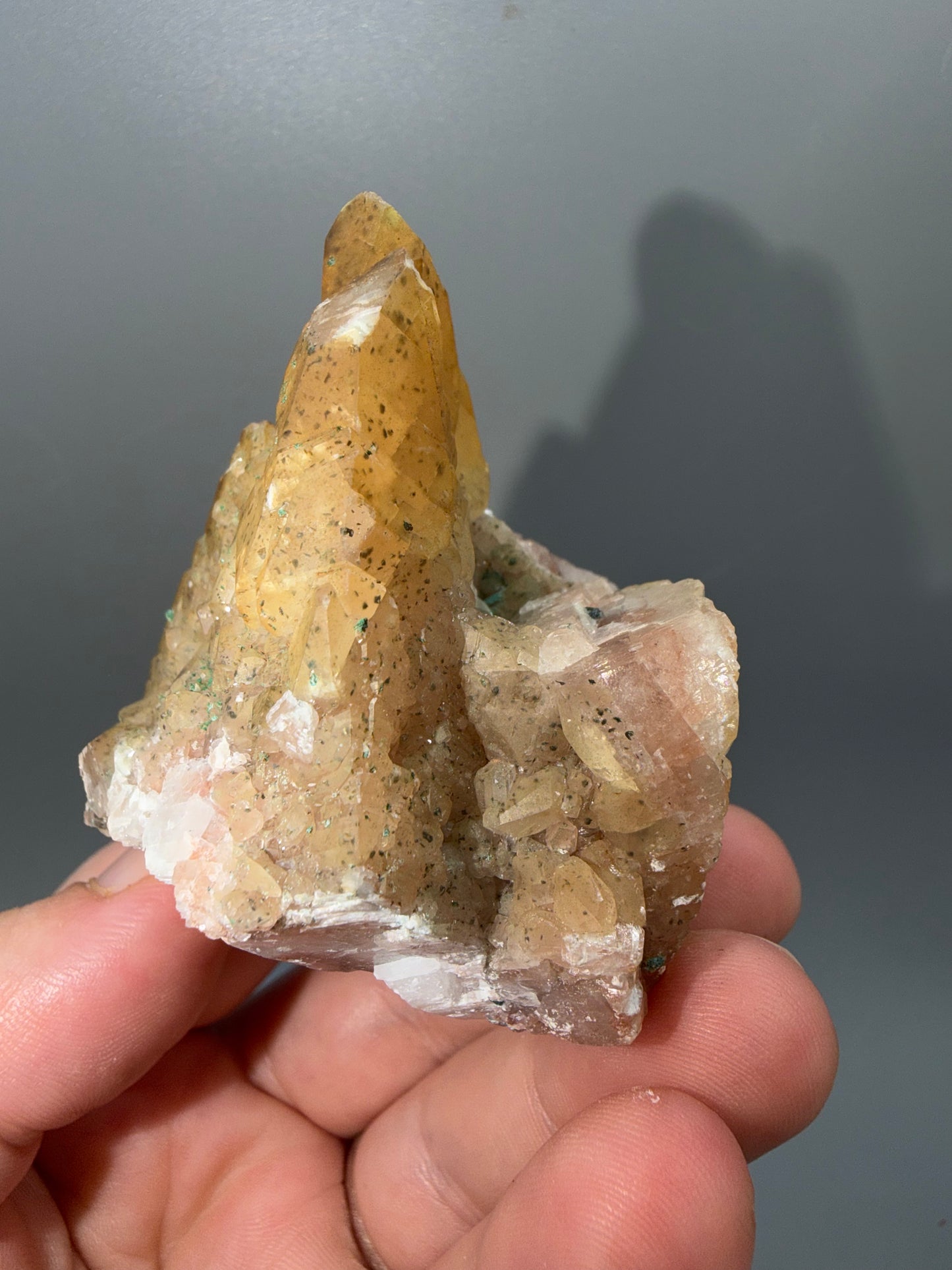 Pastel iridescent calcite + malachite