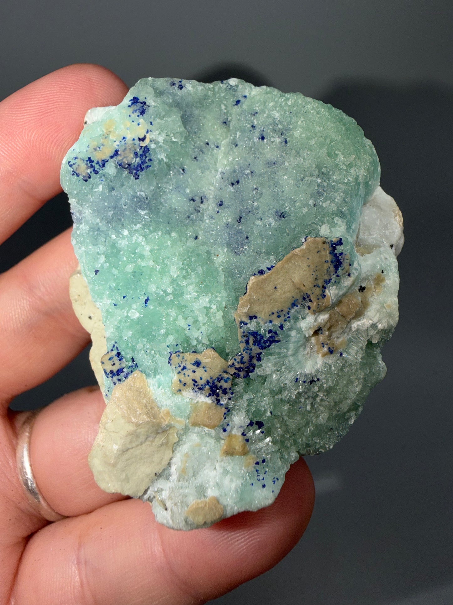 Azurite on blue aragonite