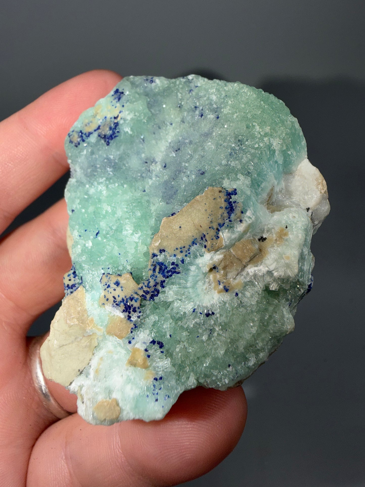 Azurite on blue aragonite