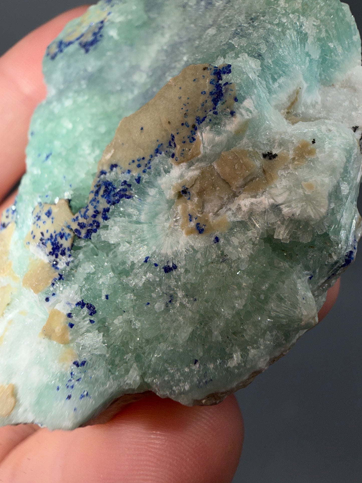 Azurite on blue aragonite
