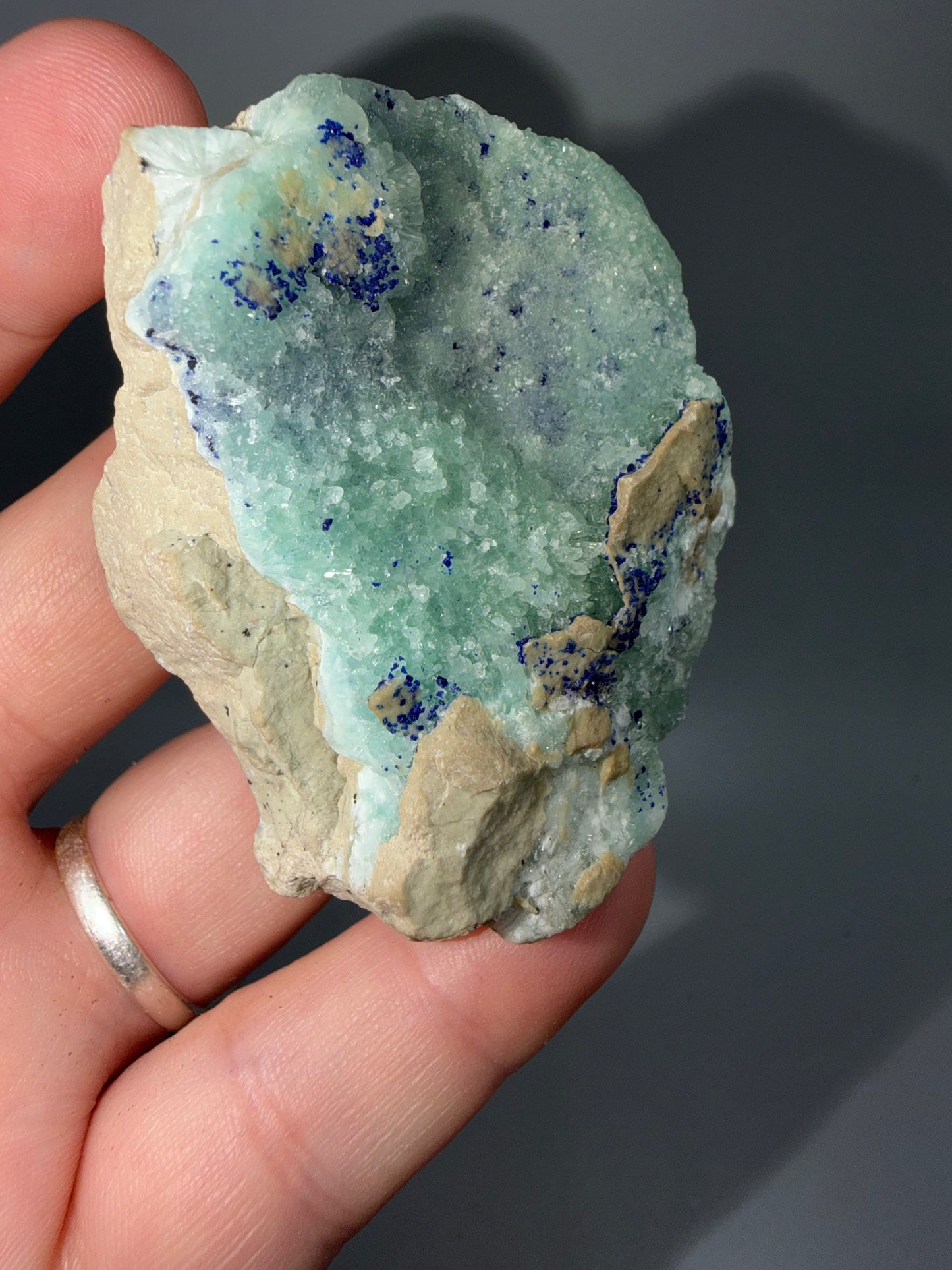 Azurite on blue aragonite
