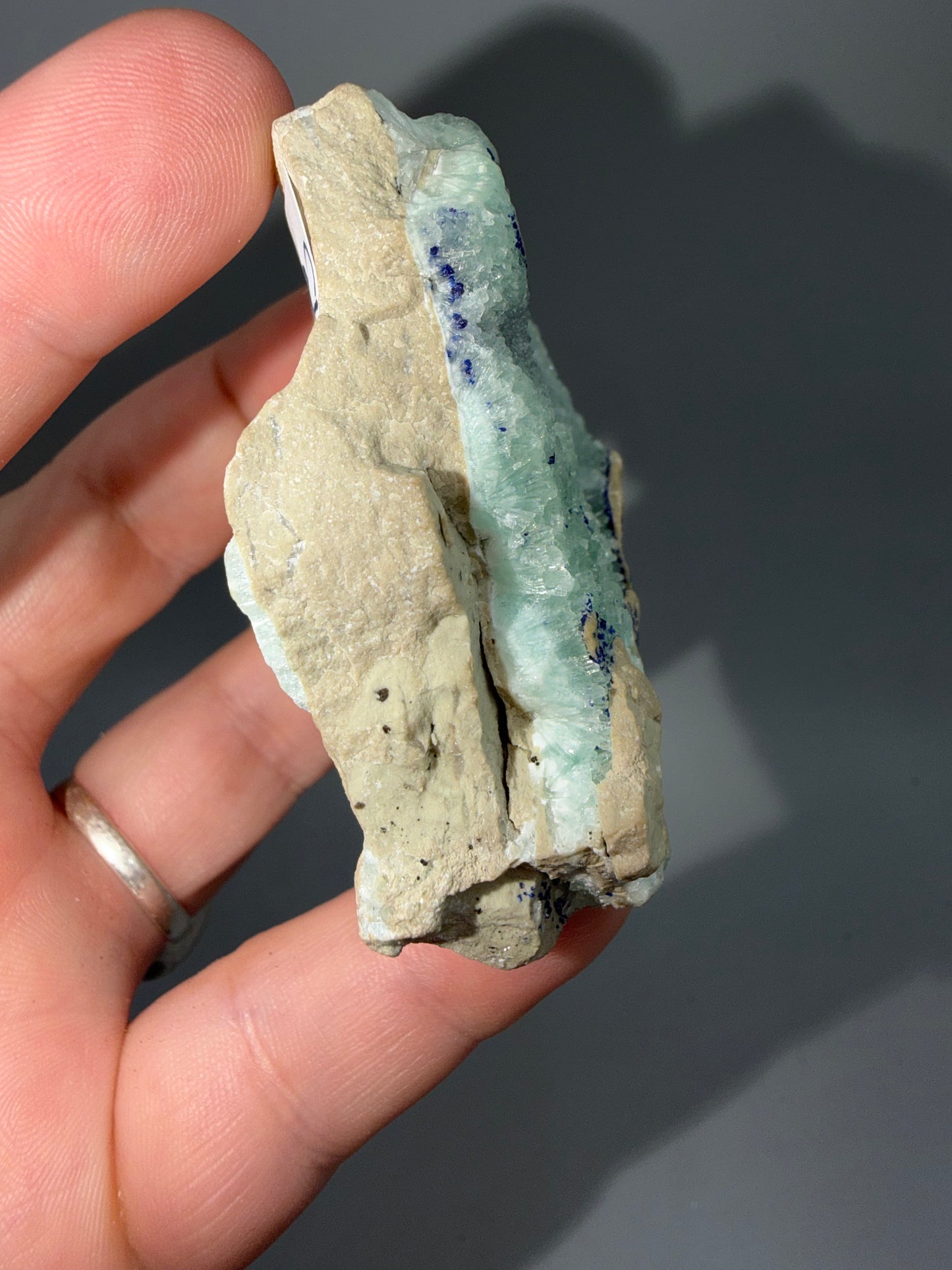 Azurite on blue aragonite