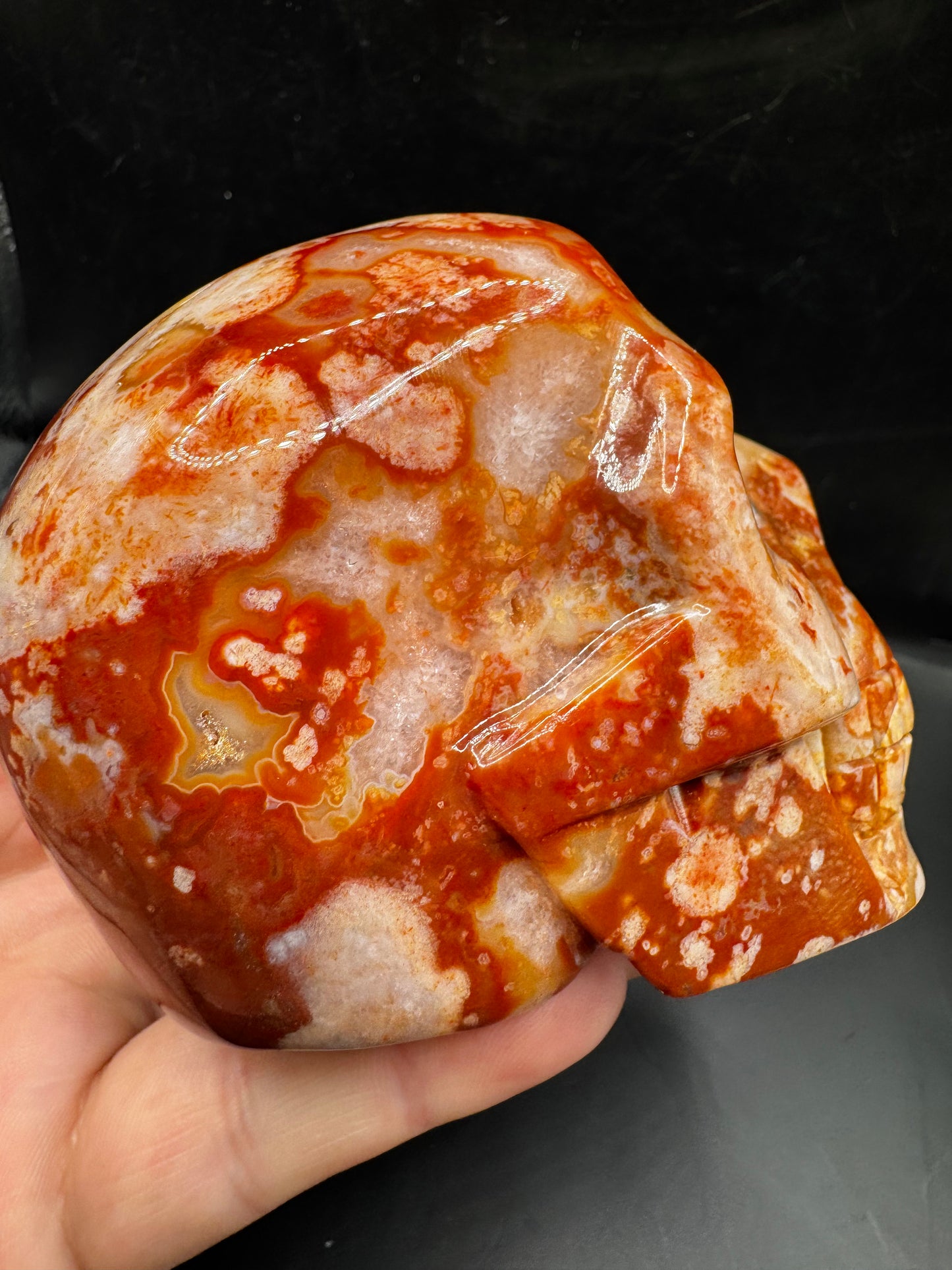 Carnelian w/ flower agate skull