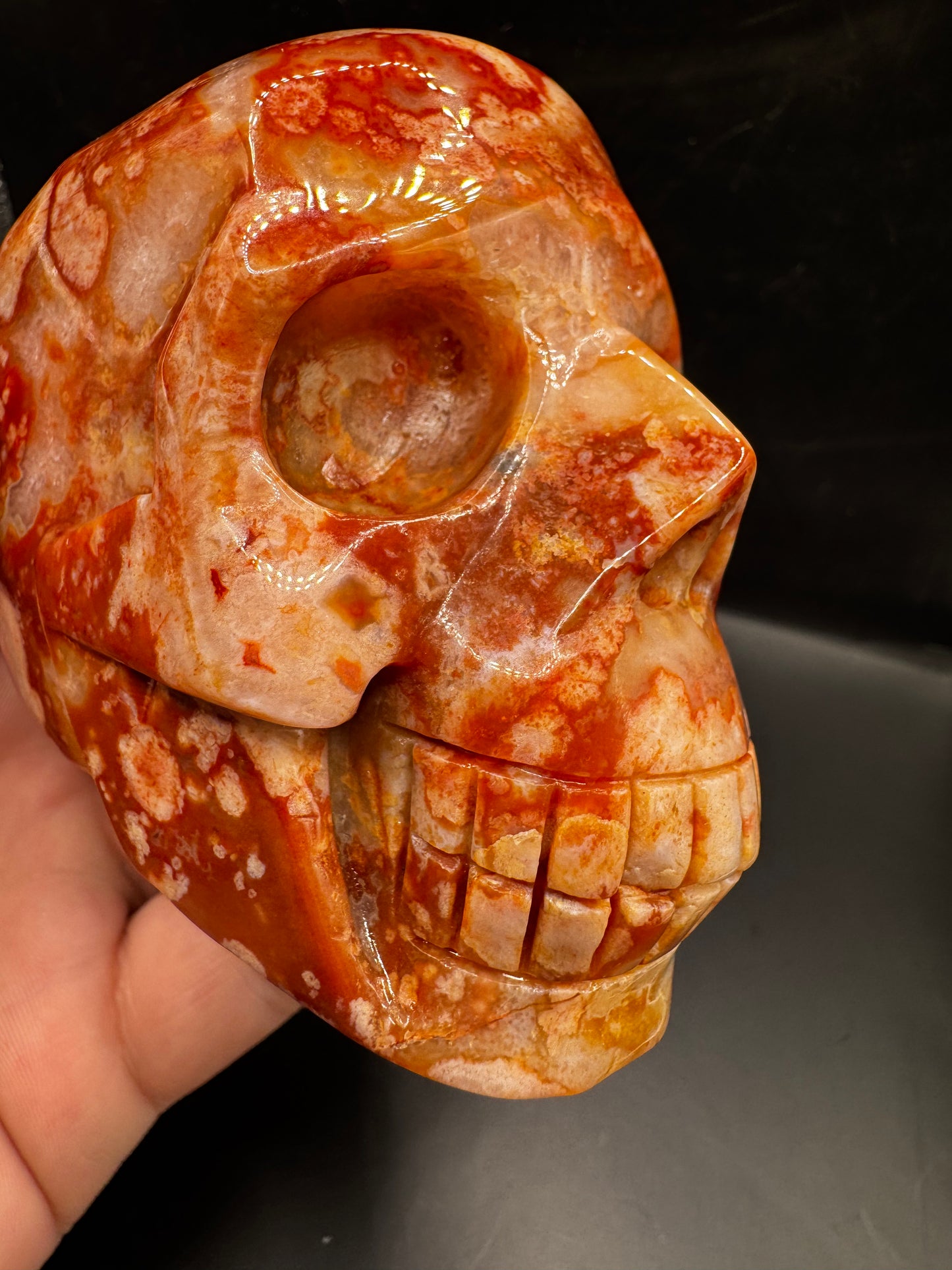 Carnelian w/ flower agate skull