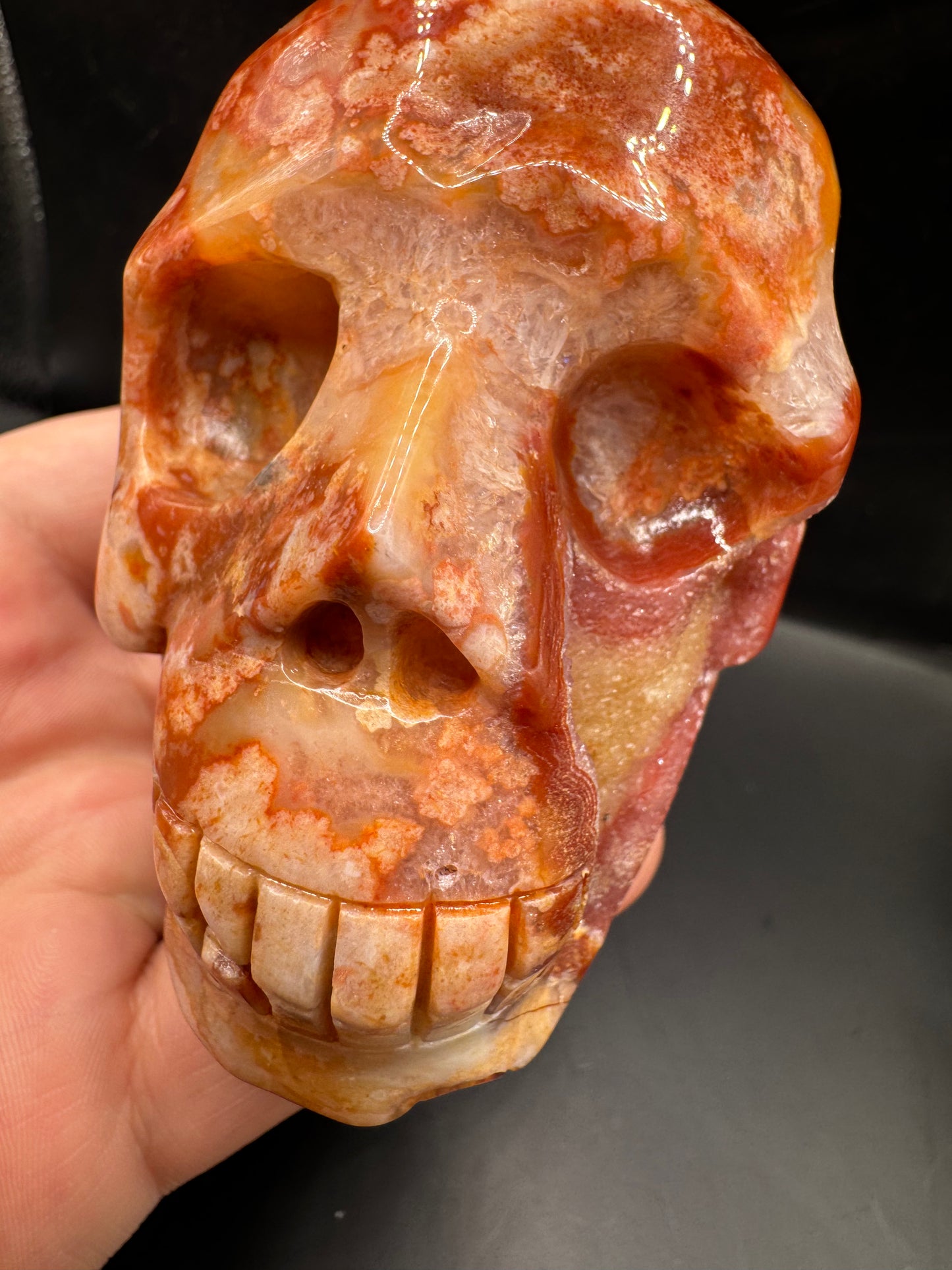 Carnelian w/ flower agate skull