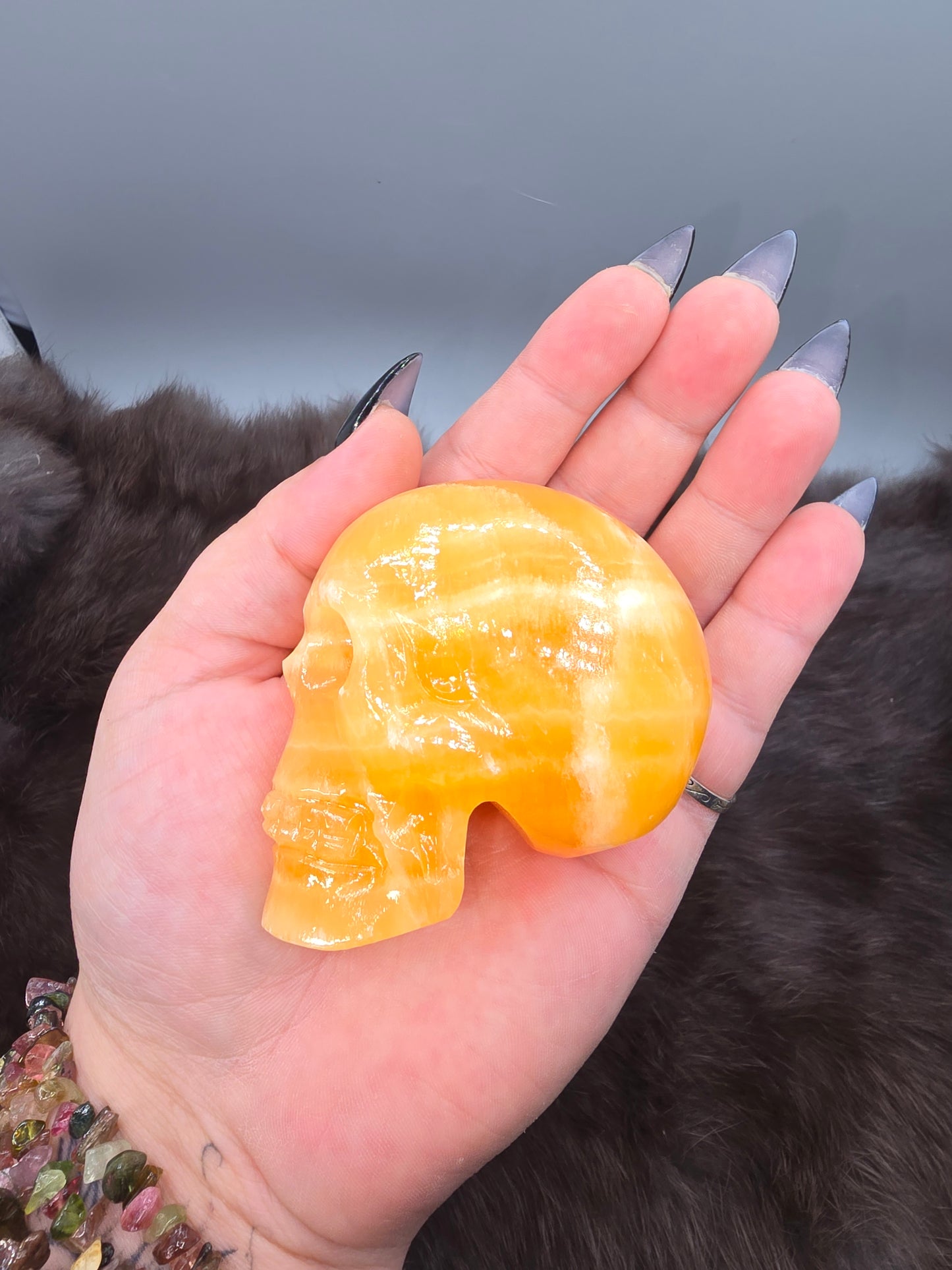 Orange calcite skull